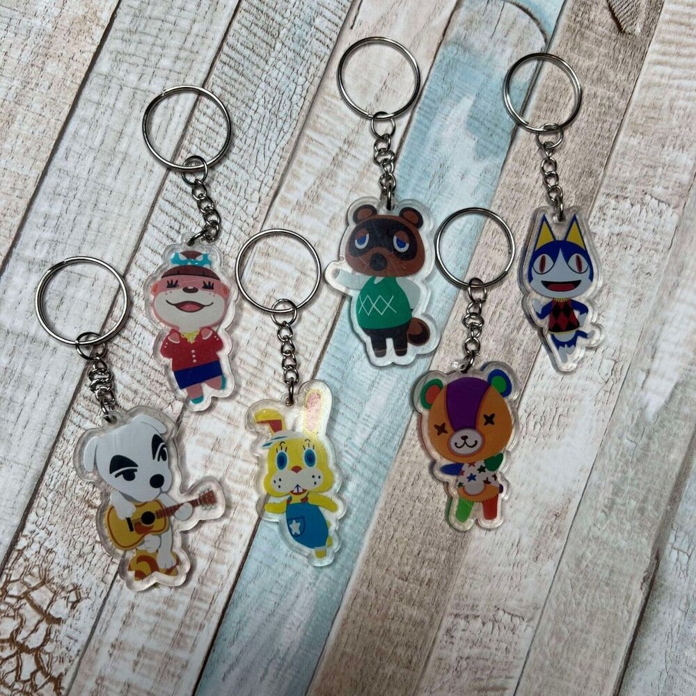 New Animal Crossing Keychain 6Pc Tom Nook Rover Lottie Stitches KK Slider Zipper